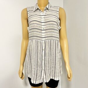 J. Jill Blue and White‎ Striped Cotton Button-Down Shirt Medium